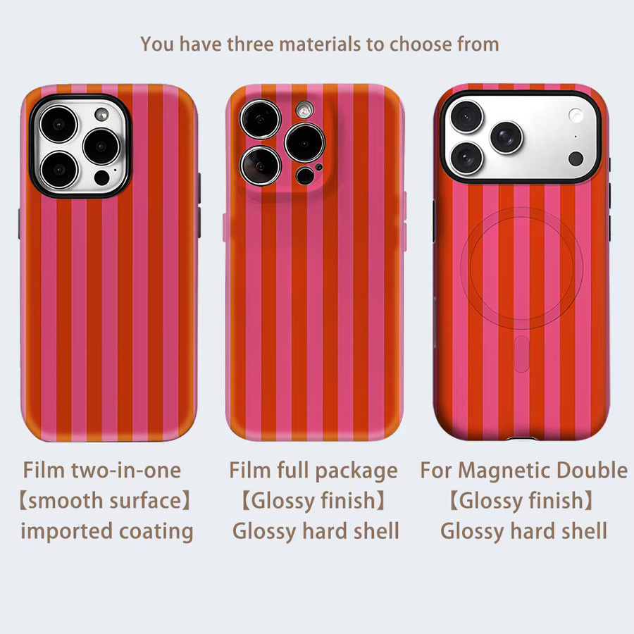 Robuste Handyhülle von Potdemiel in Rosa-Rot gestreift für iPhone 17 16 15 14 13 Pro Max Plus mit Magnetfunktion und Doppel-Schicht-Schutz - Bild 2