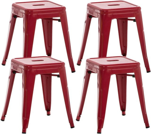 DELUKE Hocker FULDA 4er Set Stapelhocker aus Metall in Rot, B/T/H: 40 x 40 x 46 cm - Bild 1
