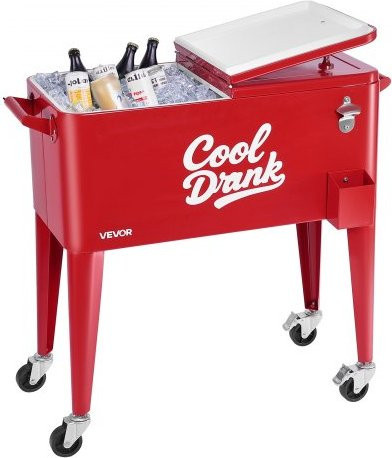VEVOR Rolling Ice Chest Getränkekühler mit Rollen und Flaschenöffner, Rot, 75,71 l - Bild 1