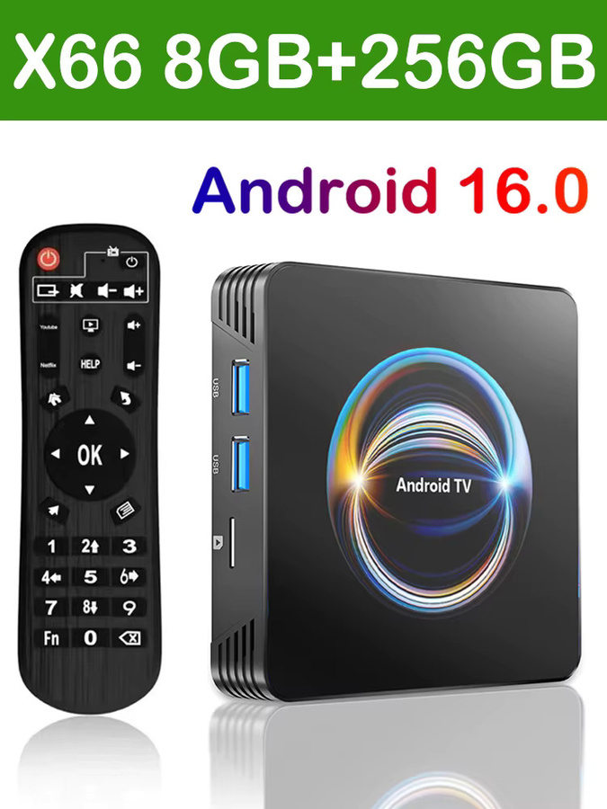 Original Android 16 X66 Smart TV Box mit RK3528 Prozessor, Bluetooth 6.0 und Dual Wifi 2,4 & 5G Wifi6, 8K Video AV1 Media Player, Schwarz - Bild 7