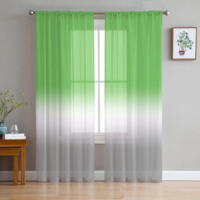 Transparente Tüllvorhänge von Your Warm Home mit Farbverlauf in Orange, Weiß und Grau, B: 135 cm, H: 114 cm - Bild 1