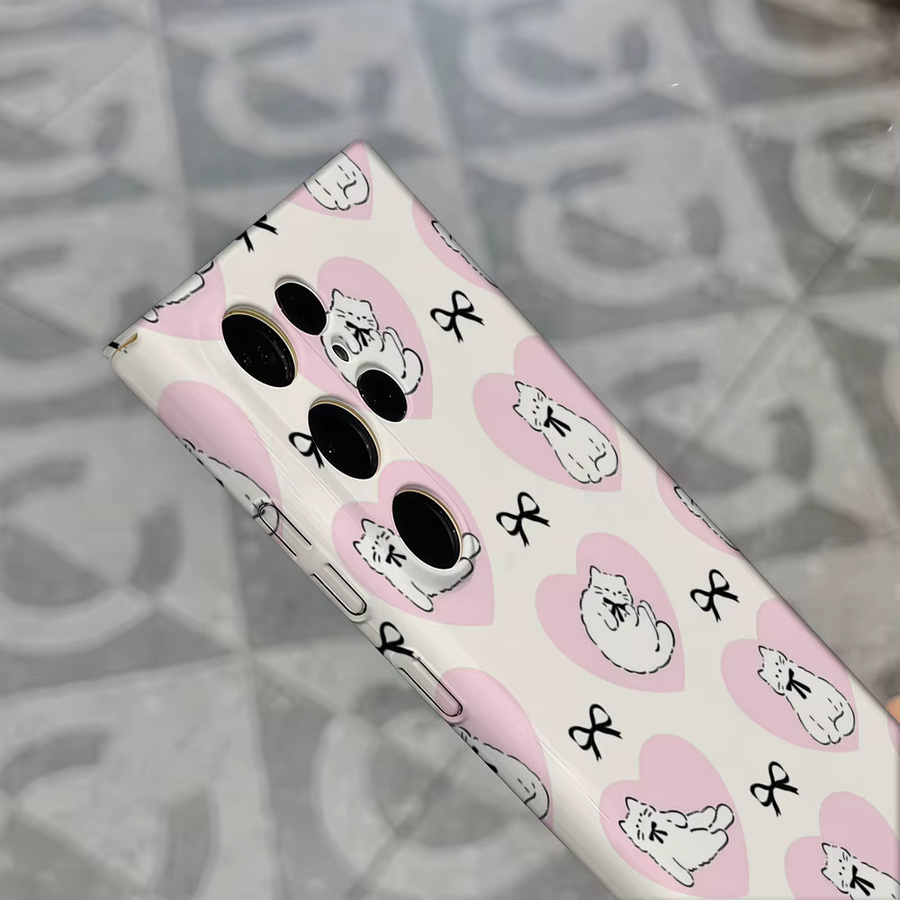 Potdemiel Handyhülle mit Herz-Kätzchen-Schleife Charm für Samsung Galaxy S25 Ultra, S24 und S23 Ultra Plus, stoßfeste Doppelschicht Rückabdeckung - Bild 4