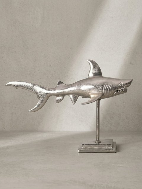 Dekofigur Hai aus Aluminium von KADIMA DESIGN in Silbern im maritimen Stil, B/T/H: 70 x 27 x 49 cm - Bild 1