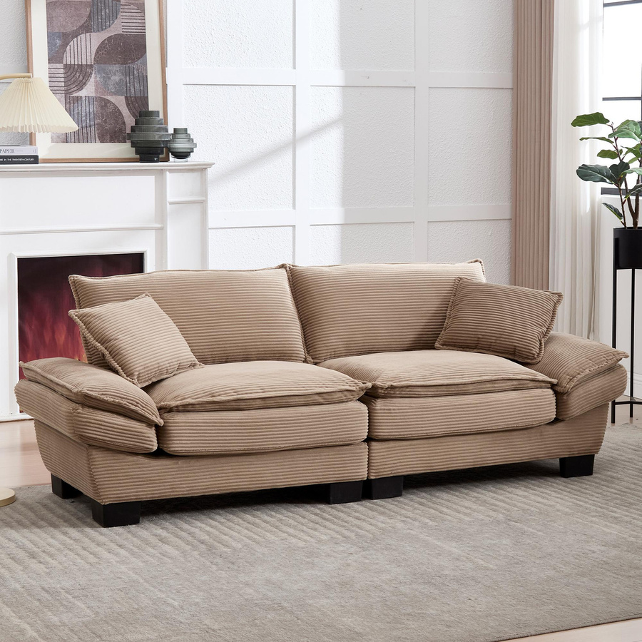 Modernes 2-Sitzer-Samtsofa von Gomyway in Khaki mit Massen B: 224 cm, T: 81 cm, H: 81 cm - Bild 2