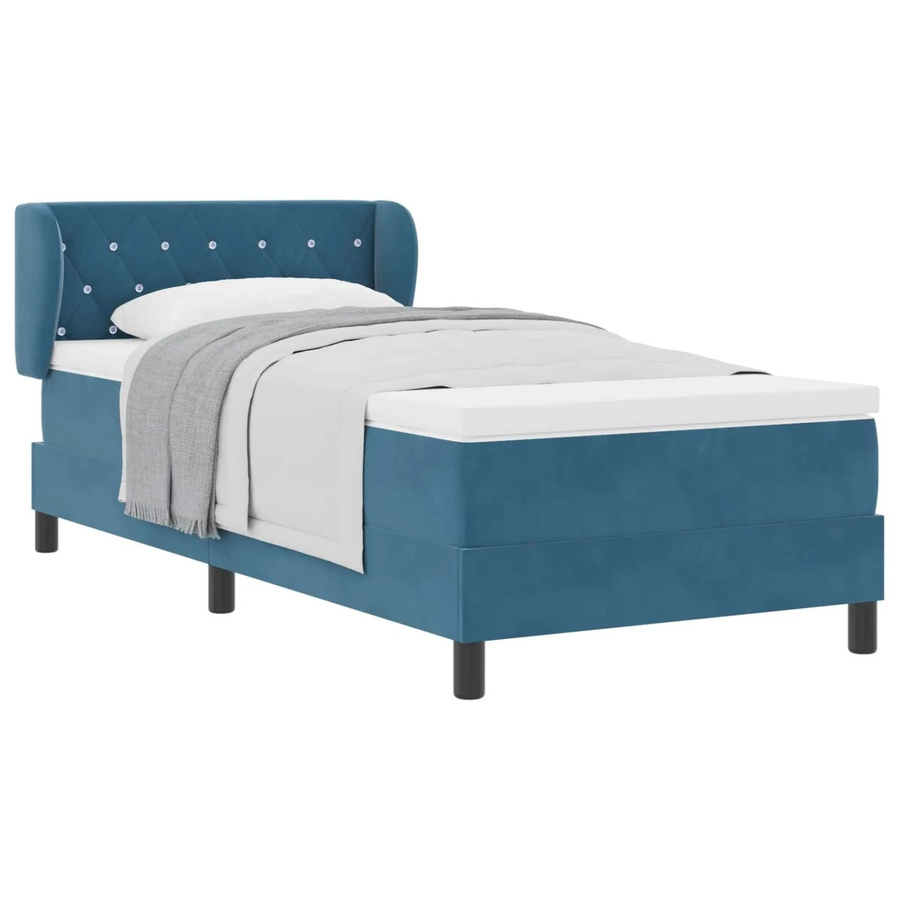 vidaXL Boxspringbett mit Matratze aus Samt in Dunkelblau, B/T: 100 x 200 cm - Bild 2