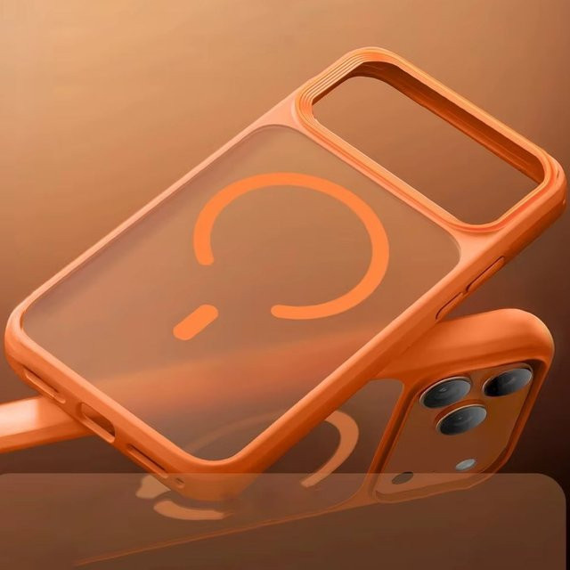 Original Klare Matte MagSafe Schutzhülle für iPhone 17 Air, 16, 15 und 14 Pro Max mit magnetischer kabelloser Aufladung in Transparent oder Orange - Bild 1