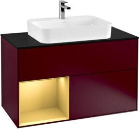 V&B Waschtischunterschrank Finion 100 mit Ablageplatte blau matt und Regalelement gold matt, Breite: 100 cm, Höhe: 50,1 cm, Tiefe: 50,1 cm - Bild 1
