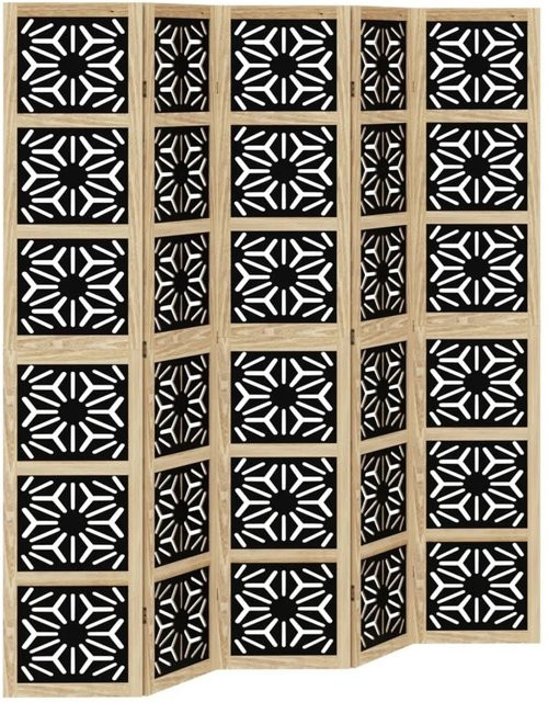 vidaXL Raumteiler 5-teilig aus Paulownia-Massivholz in Braun und Schwarz mit geometrischem Design - Bild 1