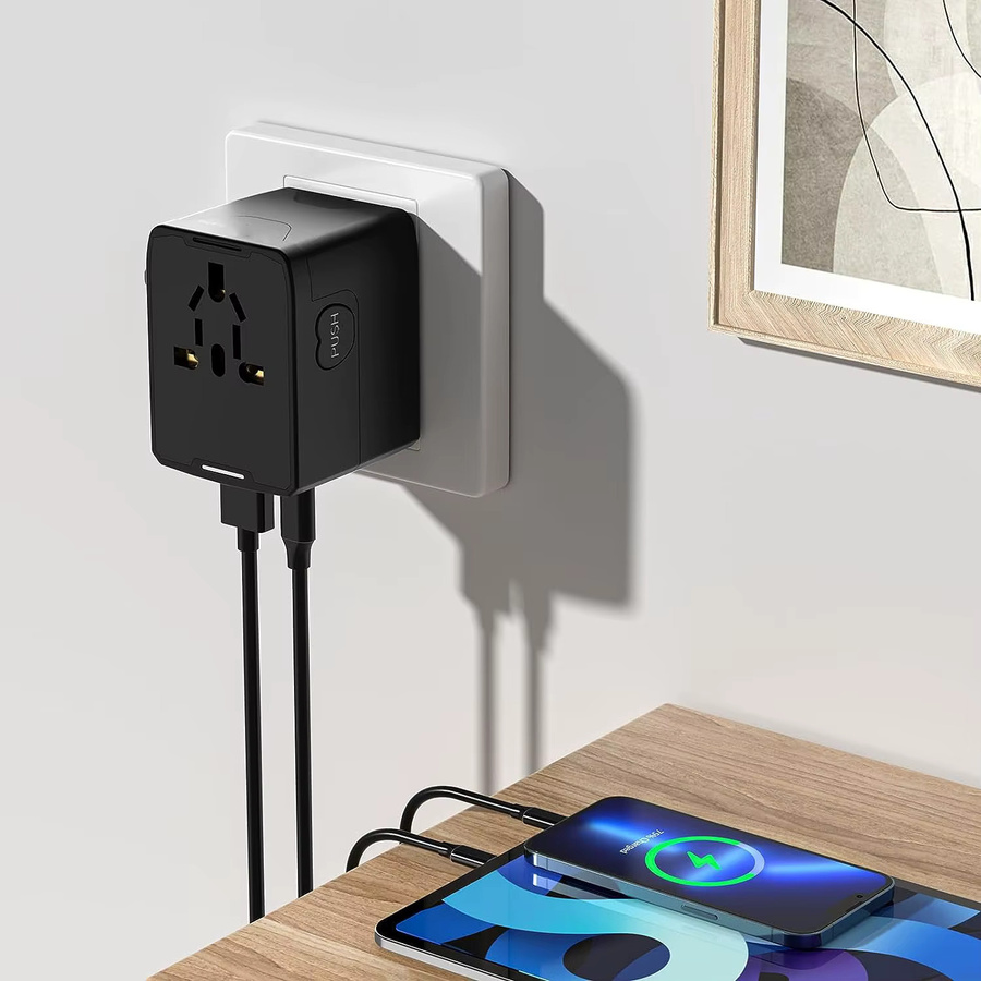 HKLAMIN Reise-Universalstecker Smart Power Adapter mit 3 USB-A und 1 USB-C Anschlüssen als schnelles Ladegerät für US-, EU-, UK- und Australien-Reisesteckdosen - Bild 2