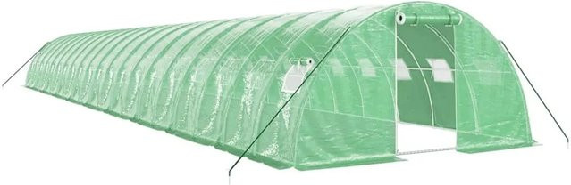 vidaXL Gewächshaus aus verzinktem Stahl in Grün mit PE-Abdeckung und aufrollbaren Netzfenstern B: 20 m, T: 4 m, H: 2 m - Bild 1