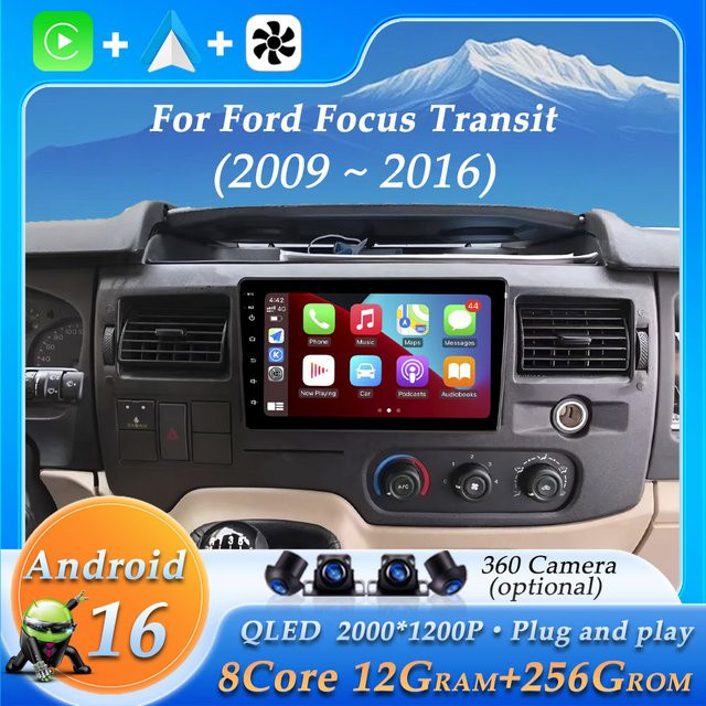 JChangNV Auto Radio Stereo für Ford Focus Transit 2009-2016 mit GPS, WiFi, Bluetooth, 4G und drahtlosem CarPlay in Schwarz - Bild 1