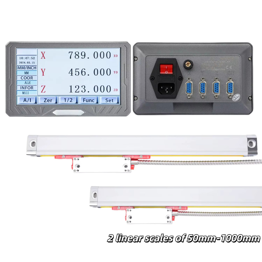 aoedro Digitales 3-Achsen-DRO-Kit mit SDS200S-Anzeige, mehrsprachiges LCD-Touchscreen-Lineal und 2 linearen 5-um-Linealen mit Glasskala in Silber - Bild 2