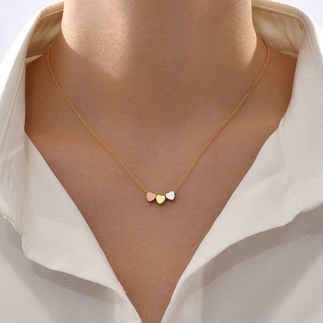 Erpels Halskette, 3-Farben-Herz-Charms-Anhänger, Bicolor, Roségold, Damen - Bild 1
