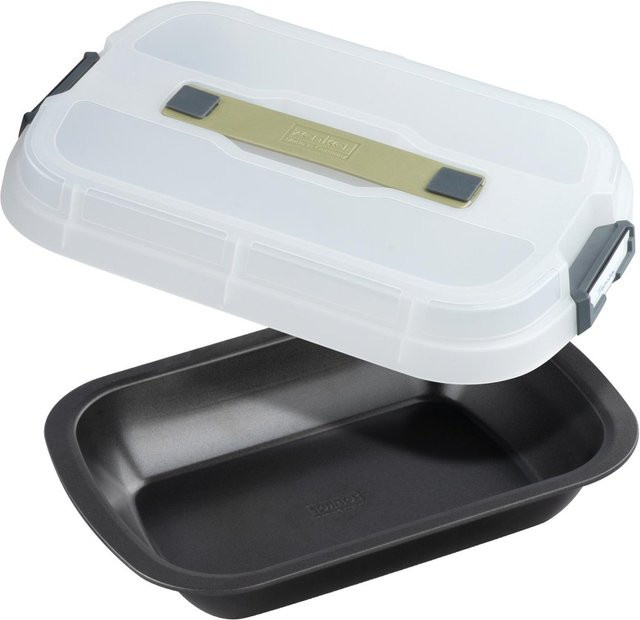 Zenker Dessert- und Auflaufform aus Stahl mit Transporthaube, Schwarz/Transparent, B: 34 cm, T: 25 cm, H: 6 cm - Bild 1