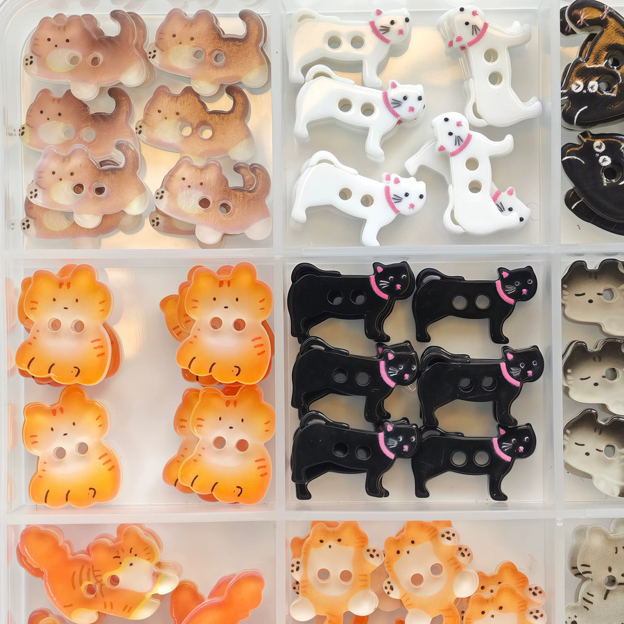 90er-Pack Katzenknöpfe aus Kunststoff in Schwarz-Weiß für DIY Nähen und Scrapbooking - Bild 2