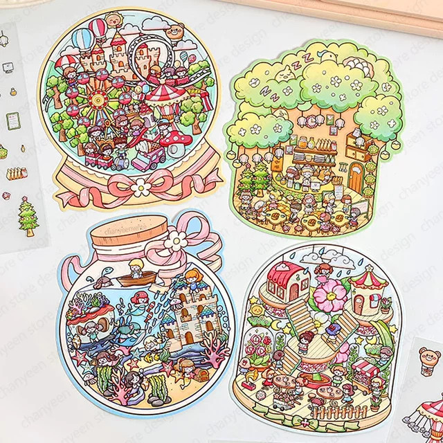Cartoon Wasserflasche 3D Landschaft Aufkleber, DIY Tasche Kabine Szene, Bunt / Mehrfarbig - Bild 1