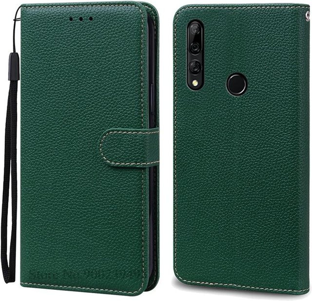 Huawei Honor 9X Brieftaschen-Hülle aus Leder und Silikon in Dunkelgrün mit Fingerabdrucksensor-Unterstützung - Bild 1