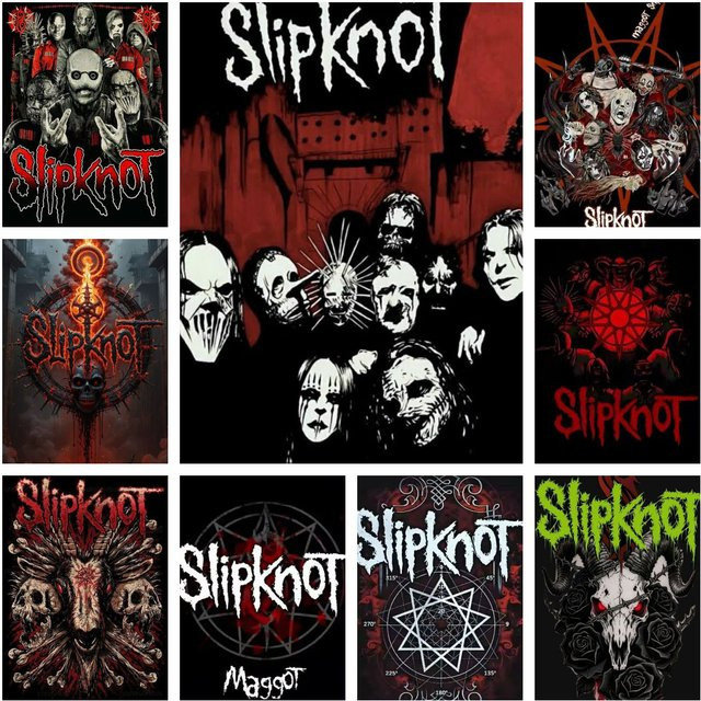 Potdemiel Slipknot Band 5D DIY Diamant-Gemälde Retro Rock Motiv als runde Wanddekoration für Wohnzimmer und Schlafzimmer B: 30 cm, H: 40 cm - Bild 1