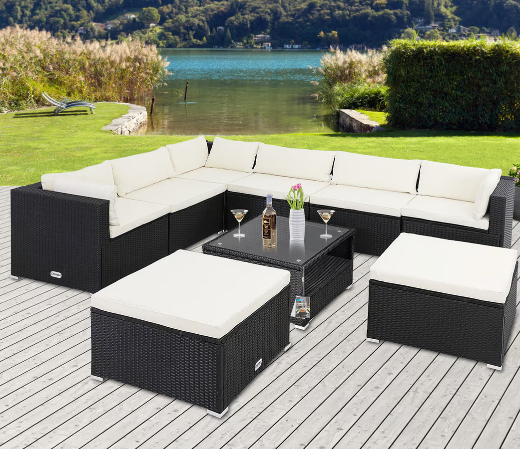 Casaria Polyrattan Ecklounge XXL Schwarz mit Kissen inkl. Polsterung - Bild 2