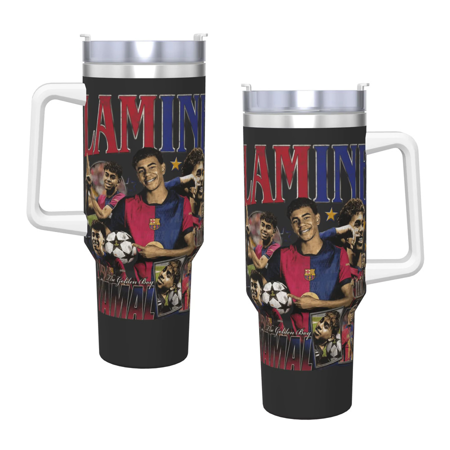 FootballStar L-Lamin y-Yamal Edelstahl-Thermobecher mit Strohhalm, Multicolor, 1,18 l - Bild 2