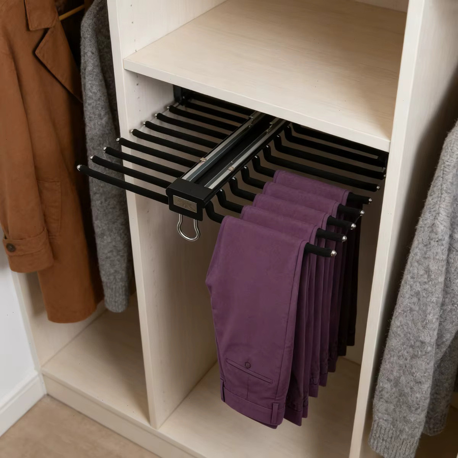 Bymaocar Doppelreihiger Samt-Antirutsch-Hosenbügel mit ausziehbarer Schiene, Platzsparender Hosenorganizer für 22 Hosen, Schwarz - Bild 3