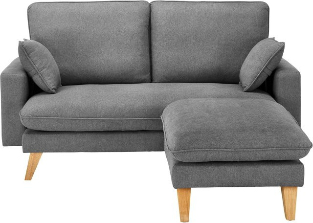 Bessagi Home Ecksofa Illa in Grau mit Leinenoptik und passendem Ottoman - Bild 1