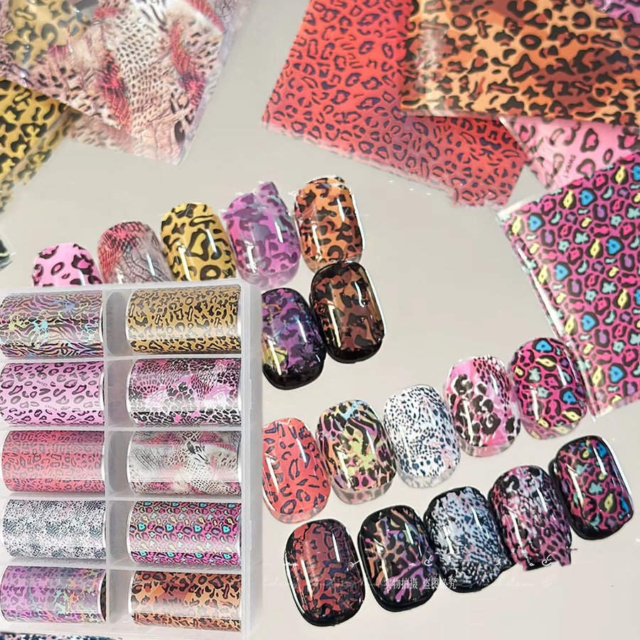 MAFANAILS Nageltransferfolien, Rosa Leopardenmuster, Glänzend, 10 Rollen - Bild 4
