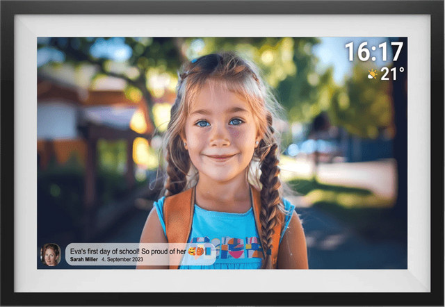 Denver PFF-1516 WiFi Digitaler Bilderrahmen mit 15,6 Zoll IPS Display, Frameo, 1920 x 1080 Pixel, 16GB, Schwarz und Weiß - Bild 1