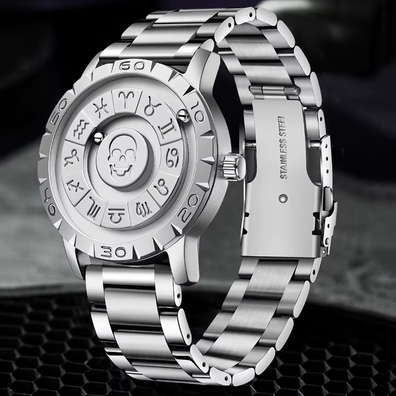 FOXBOX Armbanduhr Totenkopf, Quarz, Edelstahl, Silber, Herren - Bild 3