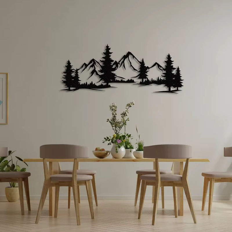 HELLOYOUNG Rustikale Metallic-Wandkunst Wald und Berg in Schwarz zur Wandmontage - Bild 3
