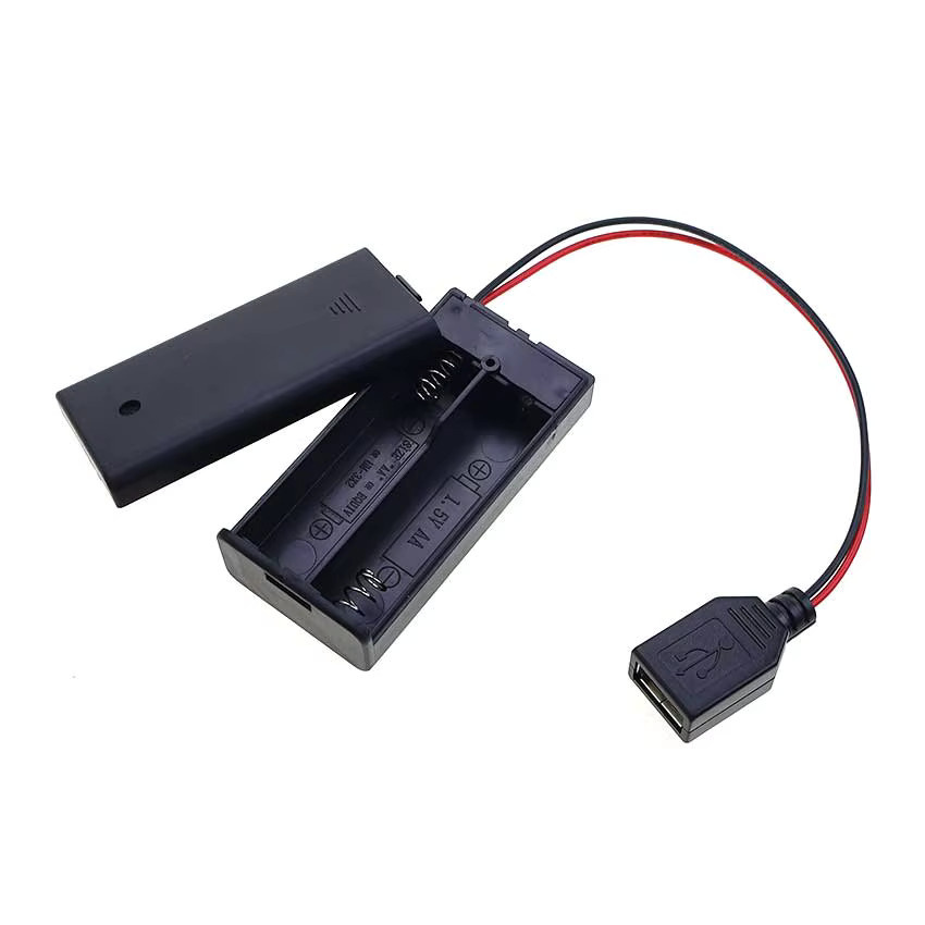 JCD AA Batteriehalter mit USB-Anschluss und Abdeckung in Schwarz - Bild 1