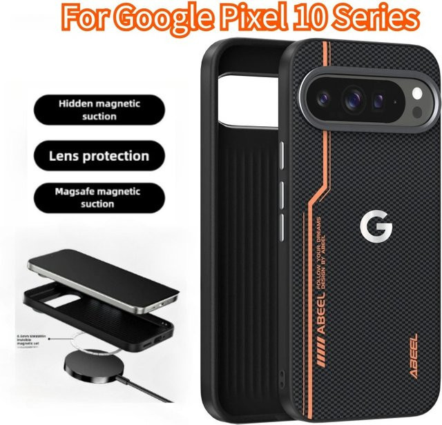 Stoßfeste MagSafe Schutzhülle im Kevlar-Carbonfaser-Muster für Google Pixel 11, 10, 9 Pro XL und 9A Pro in Schwarz - Bild 1