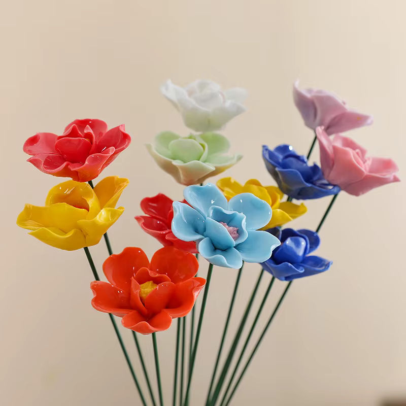 5 Stück handgefertigte Keramik-Simulationsblumen in Mehrfarbig als ewige Blumendekoration - Bild 3