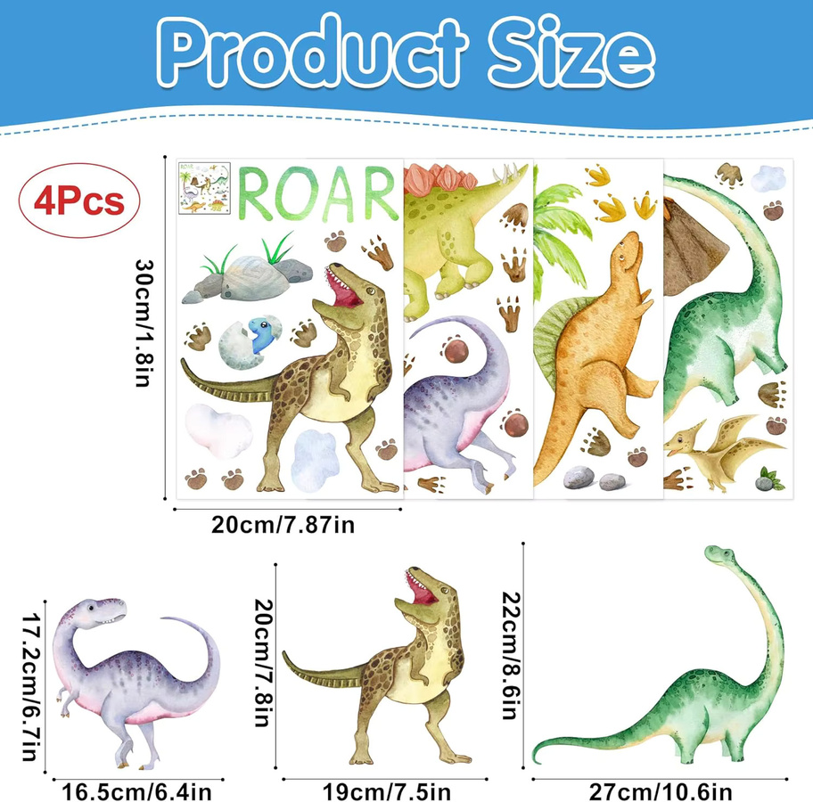 Sinekong Dinosaurier-Wandaufkleber im Dunkeln leuchtend, Aquarell-Dino-Aufkleber aus Vinyl in Grün und Multicolour, abnehmbare Wanddekoration für Kinderzimmer - Bild 3