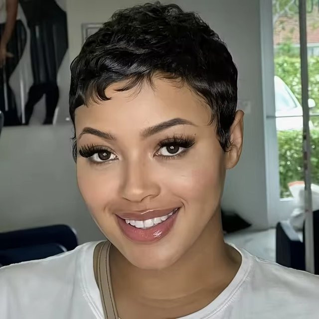 OYM HAIR Pixie-Perücke, schwarz, Echthaar, Damen - Bild 1