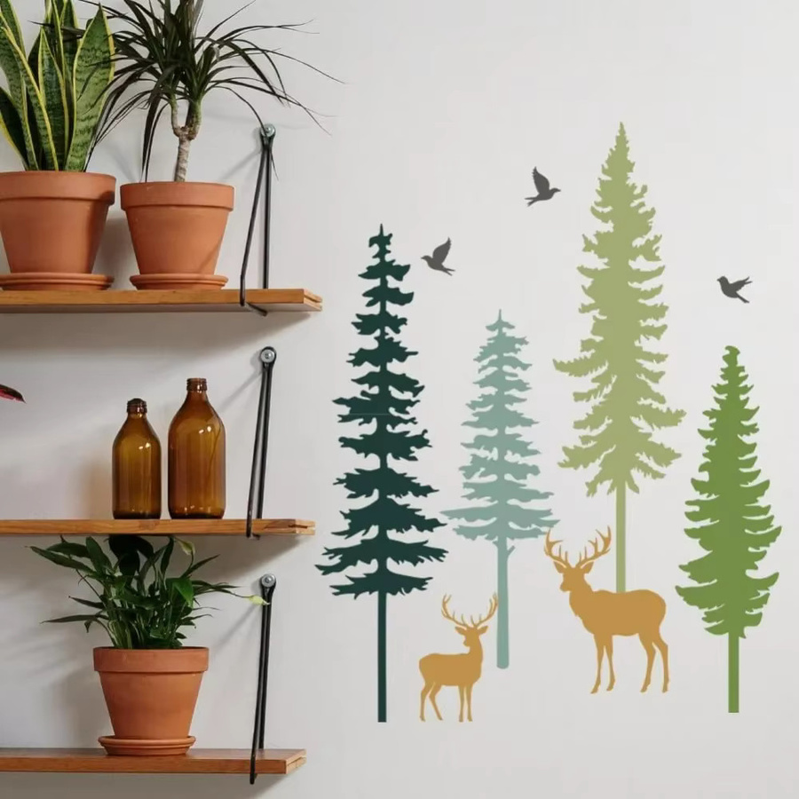 8 Stück wiederverwendbare Waldtier-Schablonen zum Malen mit Kiefernbaum, Hirsch und Vögeln, B/B/H: 30 x 30 cm - Bild 3