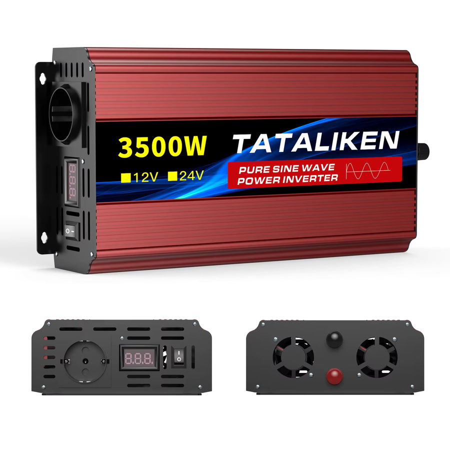 TATALIKEN Reiner Sinus-Wechselrichter 1600W-4000W 12V auf 220V Aufwärtswandler mit doppelten AC-Steckdosen in Rot - Bild 1