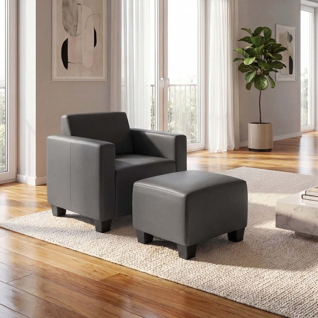 MCW Moncalieri Modular Sessel Loungesessel mit Ottomane aus Kunstleder in Dunkelgrau - Bild 1