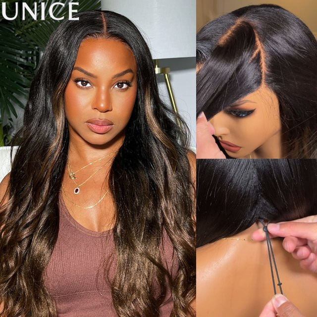 UNice Bye-Bye Slip Lace Echthaarperücke, Brown Ombre, Yaki Straight - Bild 1