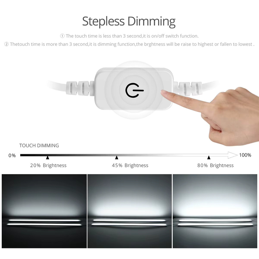 MALITAI LED Unterbauleuchte aus Aluminium mit Touch-Sensor und Dimmer, 12V Bar-Rohr Beleuchtung für Küche und Vitrine, Silber/Weiß - Bild 2