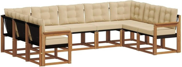 vidaXL Outdoor-Sofagarnitur aus Akazienholz in Natur und Beige, 29-teiliges L-Shape Set mit Textilene-Bezug und UV-beständigen Polstern - Bild 1