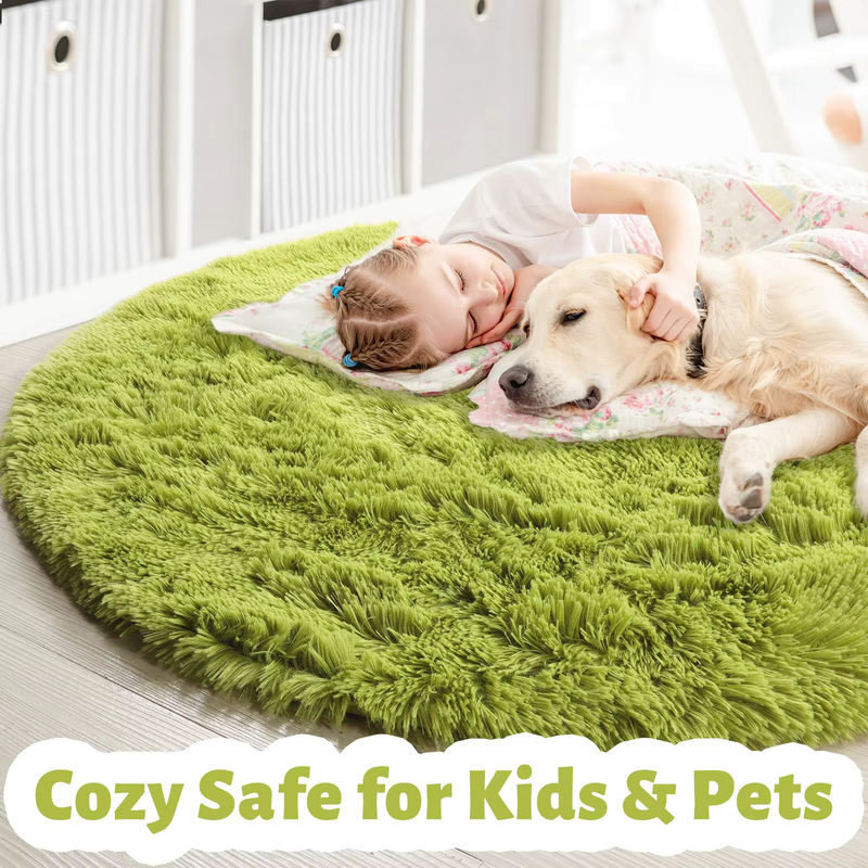 Vikama Runder Shag-Teppich in Grass Green für Wohnzimmer, Schlafzimmer und Kinderzimmer, Durchmesser: 60 cm - Bild 2