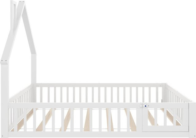 okwish Kinderbett in Hausform mit Schornstein aus Kiefernholz und MDF, Weiß, B/T/H: 140 x 190 x 151 cm - Bild 1