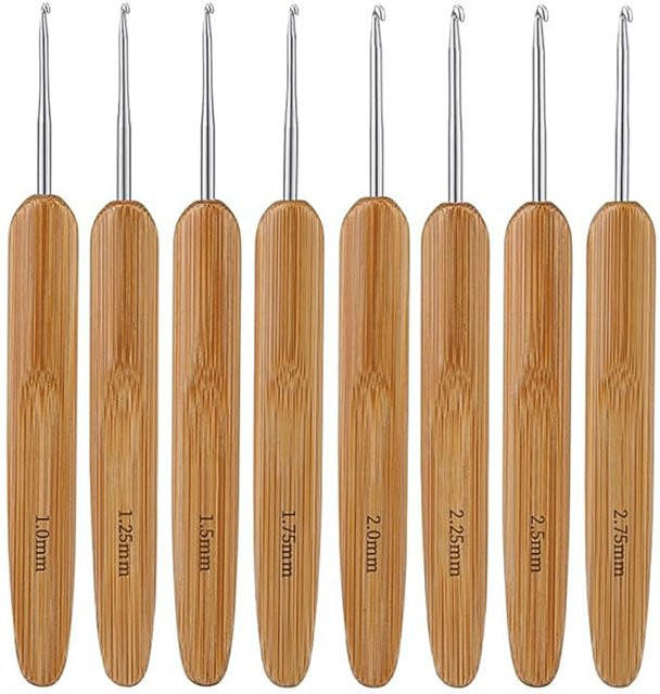 QJH 8-teiliges Bambus-Häkelnadel-Set in Braun mit ergonomischem Griff, Größen 1,0-2,75mm - Bild 1