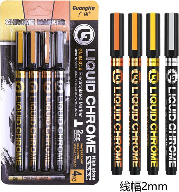 4er-Set wasserfeste Permanent-Marker für Zeichnungen und Nachlackierungen, 2,0 mm Strichstärke, Farben: Silber, Kupfer und Roségold - Bild 1