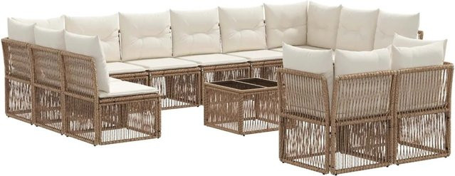 vidaXL Gartensofa-Set 13-tlg. in U-Form aus Poly-Rattan mit Polstern und Tisch in Beige - Bild 1