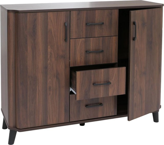 MCW Kommode P42 Sideboard in Walnuss-Optik mit 4 Schubladen und 2 Türen, B/H/T: 120 x 92 x 40 cm - Bild 2