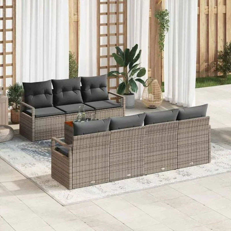 vidaxl Garten-Sofa-Set aus Poly-Rattan mit 8 Kissen in Grau, modern - Bild 1