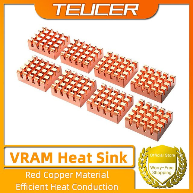 TEUCER Kupfer-Kühlkörper für VRAM GPU Chips, 4/812 Stück, Gold, B/T/H: 13 x 12 x 5 mm - Bild 1