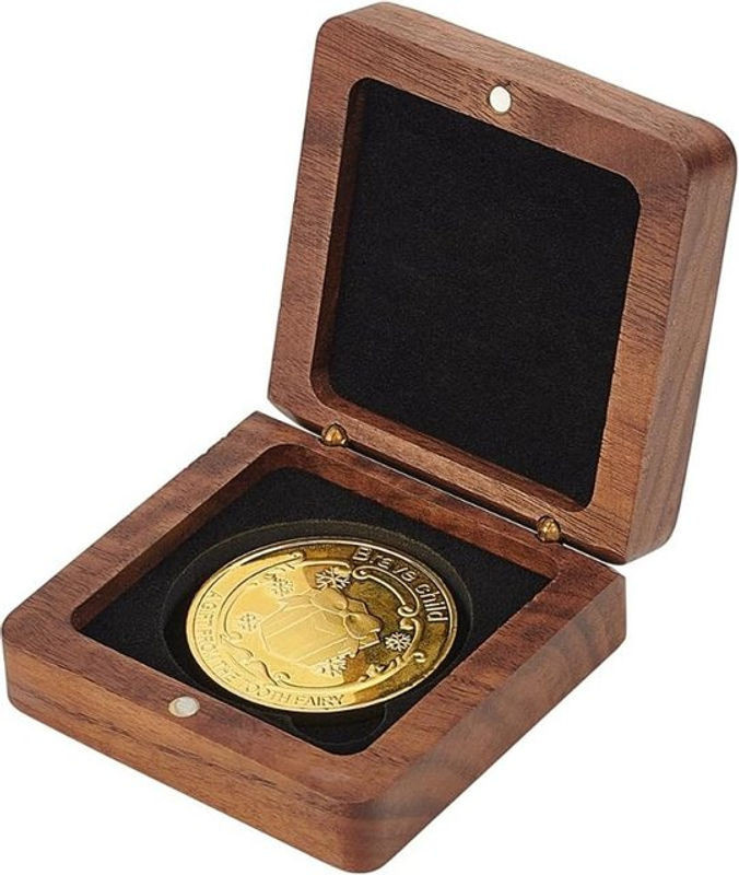 Holz-Münzpräsentationsbox mit schwarzem Samt-Inlay für 40 mm Münzen in Braun und Schwarz - Bild 1